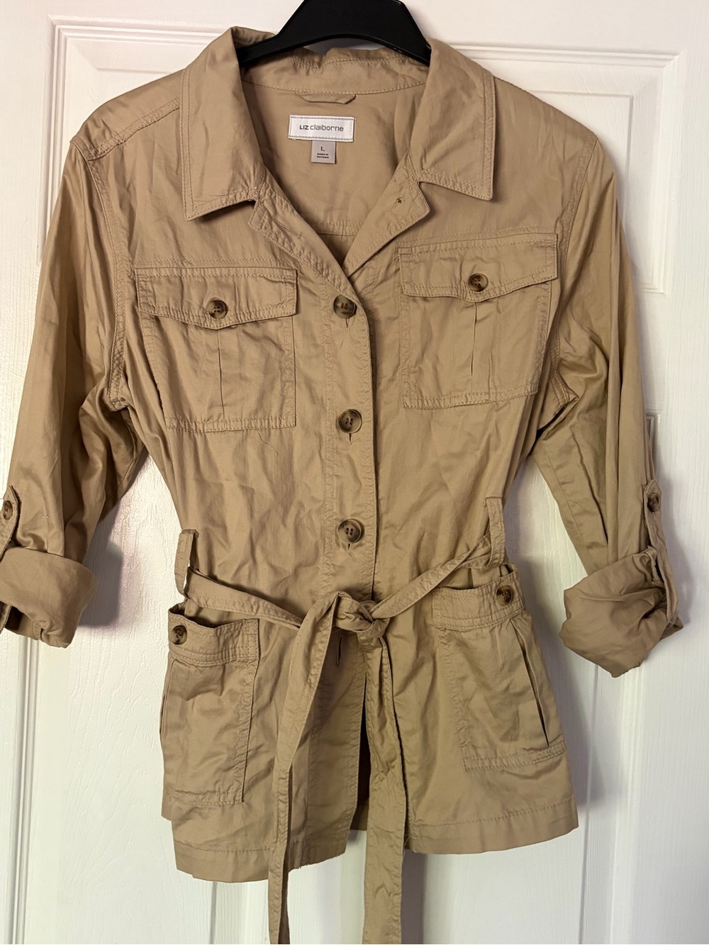 Liz Claiborne Khaki Utility Jacket with Tie Belt